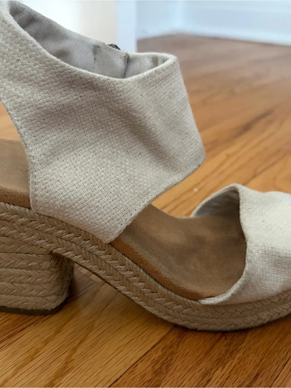 TOMS Natural Basketweave Espadrille Wedge Sandal - Cream